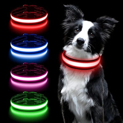 Verstelbare en Oplaadbare Hondenhalsband met 3 Verlichtingsmodi, Waterproof LED Lichten voor Kleine en Grote Honden