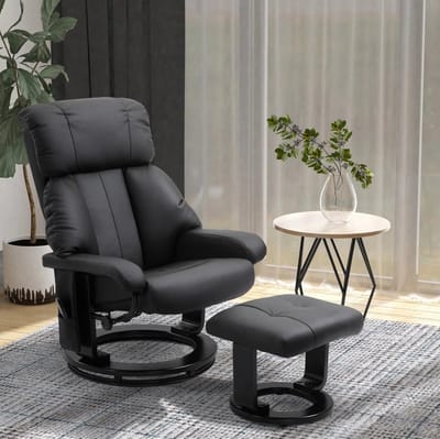 MEUNIQ massagestoel met hocker 76 x 80 x 102 cm zwart, 10-punts vibratiemassage, verstelbare rugleuning, 360° draaibare fauteuil met afstandsbediening