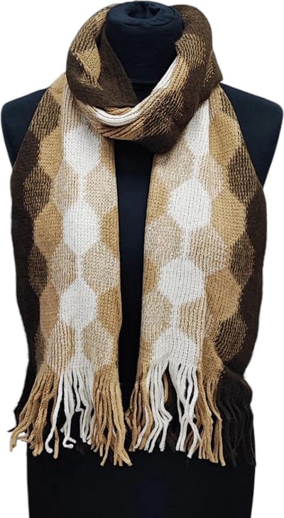 Lange Gebreide Sjaal - Unisex - Ecru/Bruin - 180 x 25 cm (144)