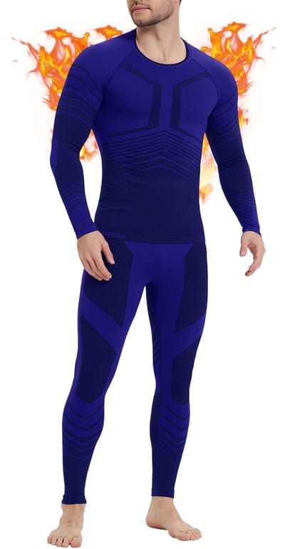 MEETYOO Thermo-ondergoed Heren Set : Naadloos Ademend en Comfortabel Basislaag voor Voetbal, Tennis, Skiën, Hardlopen en Outdooractiviteiten | Thermokleding Heren / 35% bamboe-houtskool, 57% nylon, 8% spandex-Blauw-XL