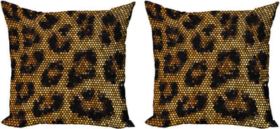 ABAKUHAUS Afrikaanse decoratieve kussenhoes 2-pack, luipaardmotief trippy, modern accent dubbelzijdig digitaal print, 50x50, abrikoos donkerbruin
