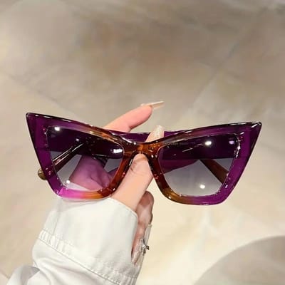 Lunettes de soleil surdimensionnées œil de chat stylées pour femmes et hommes, couleur dégradée, monture en forme de gelée, pour les fêtes d'été sur la plage