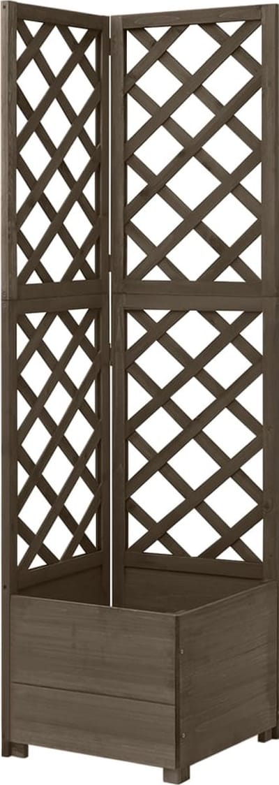 Plantenbak met klimrek - Bloembak - Weerbestendig - Met trellis - Buiten - Hout - Plantenrek - Vierkant - 60 Liter - Grijs