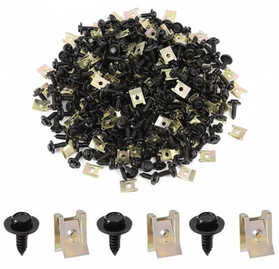 Dailygoods- Carrosserieschroeven 100 stuks - U-type Plaatmoeren - Bevestigingsclips - Roestvrij Staal - Versterkt Veiligheidsontwerp - Zwart - Bevestigingsmateriaal