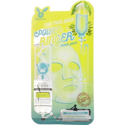 Elizavecca, Milky Piggy Cyborg, Pack de masques beauté à l'arbre à thé Deep Power Ringer, 1 masque en feuille, 0,78 fl oz (23ml) yellow