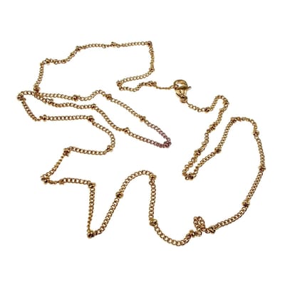 Fijne Schakelsketting met Vaste Kralen, Ketting Dames, Goudkleurige RVS - Lengte 56cm