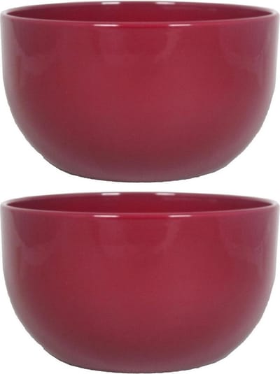 Floran Plantenpot schaal - 2x stuks - wijn rood - glanzend - H14 x D16 - bloempot