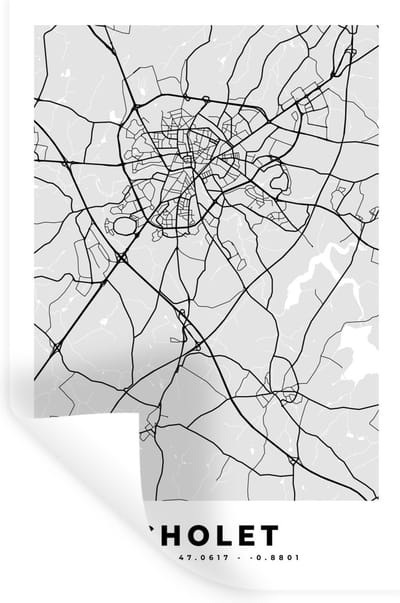Muurstickers - Sticker Folie - Kaart - Frankrijk - Stadskaart - Plattegrond - Cholet - 20x30 cm - Plakfolie - Muurstickers Kinderkamer - Zelfklevend Behang - Zelfklevend behangpapier - Stickerfolie