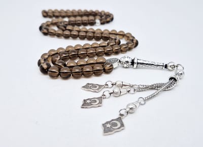 Handgemaakte tesbih "Tasbih" natuursteen " Rookkwarts" - Aantal kralen 99 - Diameter kralen 8MM - met metaal tassel "Turkiye" - Een mooi cadeau-idee