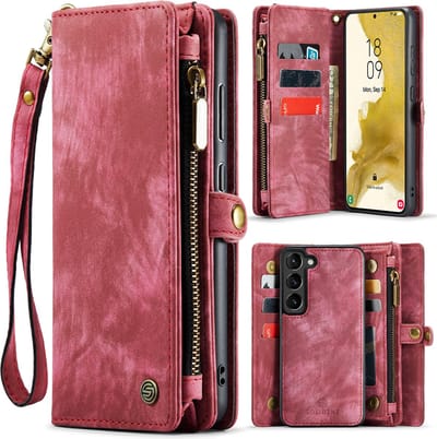 Geschikt Voor Samsung Galaxy S23 Plus Hoesje - Solidenz Wallet Case S23 Plus - Telefoonhoesje S23 Plus - S23 Plus Case Met Pasjeshouder - Met Ritsvak - Met Polskoord - Portemonee Hoes - S23+ - Rood