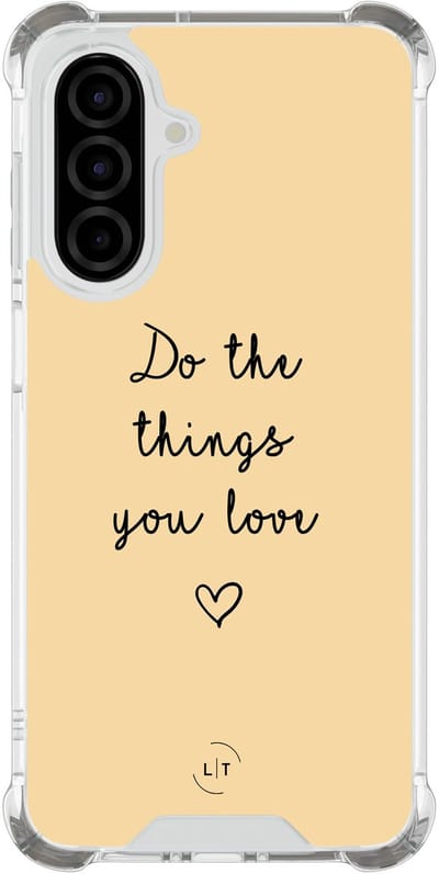 Shockproof hoesje - Geschikt voor Samsung Galaxy A26 - Do the things with love - Extra sterke case - TPU/polycarbonaat - Tekst - Geel, Transparant