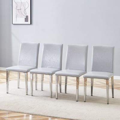 MIVRAY Eetkamerstoelen Vierdelig - Ergonomisch En Minimalistisch - Voor Eetkamer En Woonkamer - PU En Metaal - Lichtgrijs