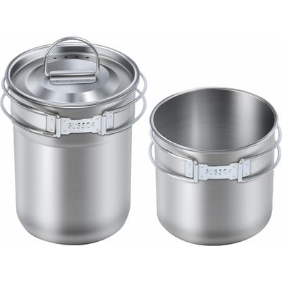 Set van 2 stapelbare campingmokken van roestvrij staal met opbergtas, draagbare koffiekop met opvouwbaar zilver