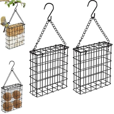 2 stuks - Hangende metalen voederbak - Vierkante voederbak - Hangende vetbol voederbak - Vogelvoederstation voor Buiten - Stevig en duurzaam - Met S-haak - Zwart - 12,7 × 4,1 × 13,2 cm - Geschikt voor wilde vogels, mussen, spechten