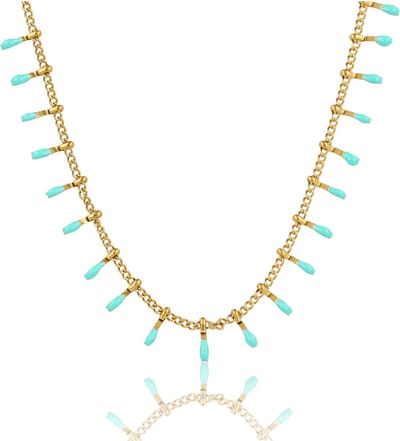 My Bendel - Fijne Ketting met Speelse Staafjes - Goudkleurig & Turquoise - met Luxe Cadeauverpakking | Sieraden Voor Dames