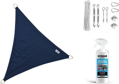 Compleet pakket: Nesling Coolfit 3.6x3.6x3.6m Navy Blauw met RVS Bevestigingsset en Buitendoekreiniger