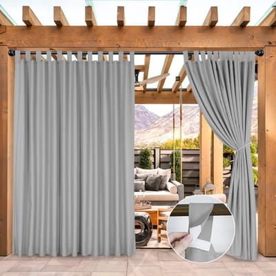 Qelus Extra Breed Buitengordijn met Klittenband Lussen - Waterdicht Outdoor Gordijn 254cm - Verduisterend Balkongordijn - Rideau Extérieur - 254x244cm - Grijs - 1 Stuk