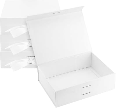 Allecta - Geschenkdozen set wit 23 x 17 x 7 cm - Magnetisch deksel en lint - Opvouwbaar - Kerst - Verjaardag - Feest.