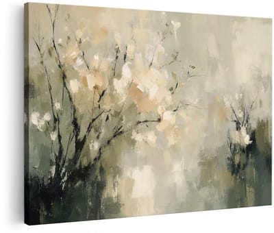 Artaza Canvas Schilderij Abstract Groen Beige Wit Kunst - 60x40 cm - Wanddecoratie Woonkamer - Schilderijen - Muurdecoratie