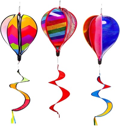 Windspinner Heteluchtballon - Tuindecoratie Molen - Buitenruimte Verfraaien - Windgeactiveerde Beweging - 129 cm Hoog - Veelkleurig
