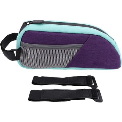 Sacoche de Tube Supérieur de Vélo Étanche Color Block Capacité 0,8 L Sac de Cadre Triangle de Vélo pour Vélos de Montagne Route Purple Green gray
