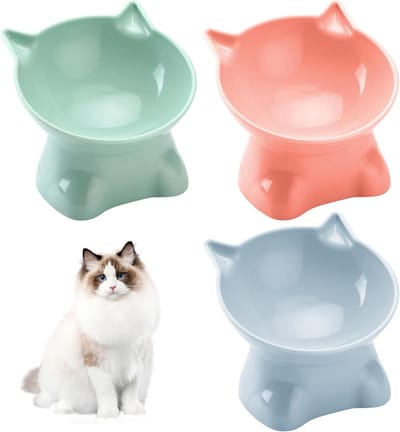 Verhoogde kattenvoederbak met 15° helling, ideaal voor katten en puppy's, perfect voor voedsel en water, comfortabel en stijlvol ontwerp