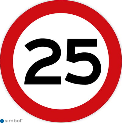 Simbol - Stickers 25 km - Maximaal 25 km/u - Duurzame Kwaliteit - Formaat ø 20 cm.