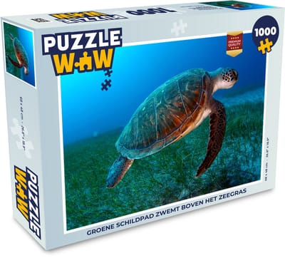Puzzel Groene schildpad zwemt boven het zeegras - Legpuzzel - Puzzel 1000 stukjes volwassenen