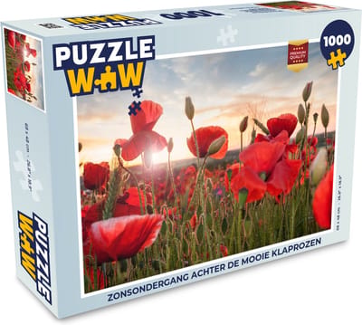 Puzzel Zonsondergang achter de mooie Klaprozen - Legpuzzel - Puzzel 1000 stukjes volwassenen