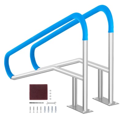 Zwembadleuning - Instapbeugel - 2 Stuks - RVS - Met Voetplaat - 1395 x 810 x 100 mm - Met Handgreephoes - Voor Zwembad en Spa