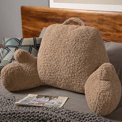 Pluizig Leeskussen - Zacht Steunkussen - Ontspannen Lezen - Gezellige Fleece Hoes - 80x40cm - Koffie