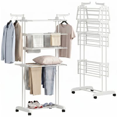 HOMCOM wasdroogrek - PP, staal - 73 x 64 x 172 cm - Wit