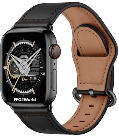 Stravo Luxe Leren bandje Geschikt voor Apple Watch 42mm (Series 11/10) , 41mm (Series 9/8/7), 40mm (Series 6/5/4, SE 1/2/3), 38mm (Series 3/2/1) - Luxe Connector met Leather Horlogeband - Leer - Zwart