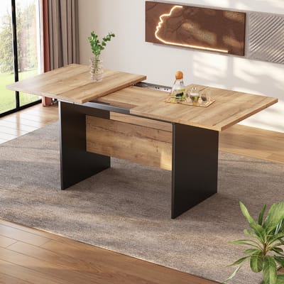 STILVORA Eettafel - Uitbreidbare Eettafel Met Telescoop 140-180x80 cm Voor 4-6 Personen - Natuurlijk Houtnerf Minimalistisch Design - MDF - Zwart+Notenbruin