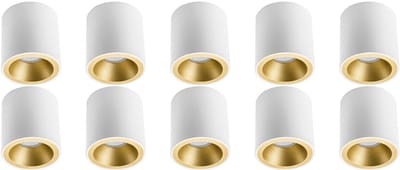 Opbouwspot 10 Pack - Pragmi Cliron Pro - GU10 Fitting - Opbouw Rond - Mat Wit/Goud - Aluminium - Verdiept - Ø90mm