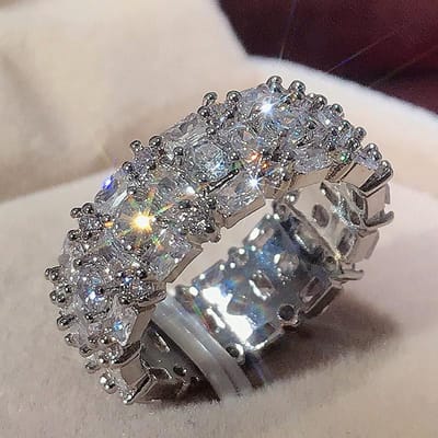 Bagues de mariage tendance et luxueuses plaquées Huitan pour femmes, en zircone cubique AAA, éblouissantes, pour fiançailles, fête de mariage 9 gray