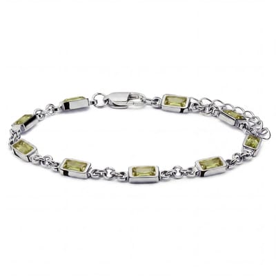 Prism | Zilverkleurige armband met limoengroene stenen van kristalglas
