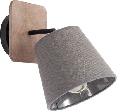 Verstelbare Vintage Wandlamp voor Binnen - Hout, Stof en Metaal in Natuurlijke Grijs voor Slaapkamer, Woonkamer en Hal