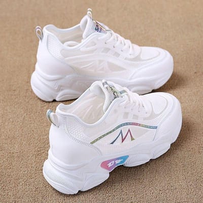 Hoogteverhogende inlegzool Dadschoenen Dames Ademende mesh schoenen Dames Ultradunne zomerplateau witte schoenen Zomer dunne casual sneakers 35