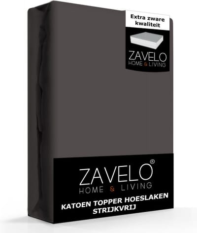 Zavelo Katoen Topper Hoeslaken Strijkvrij Grijs - Lits-jumeaux (180x220 cm) - 100% Katoen - 10cm Hoekhoogte - Hoogwaardige Kwaliteit
