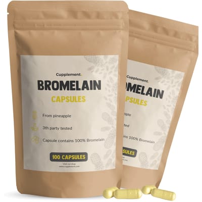 GOYU Bromelaine 1.000 mg Combideal 2x 100 Capsules - Bromelaïne - Ananasextract - 500 mg per capsule - 60 capsules - Vegan - Zonder toevoegingen - Lab getest - 30 tot 60 dagen voorraad per zakje
