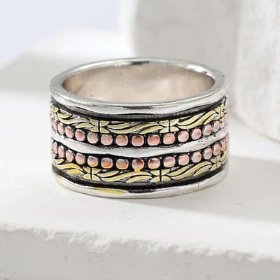 Vintage Klassiek Driekleurig Ontwerp Brede Zilvergrijze Ring voor Dames Heren Mode Eenvoudige Stijl Festival Verjaardag Sieraden Accessoires 8&Silver Plated