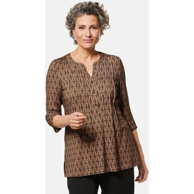 Figuurvriendelijk gedessineerd tuniekshirt - zwart / camel - Gr. 38 van Goldner Fashion