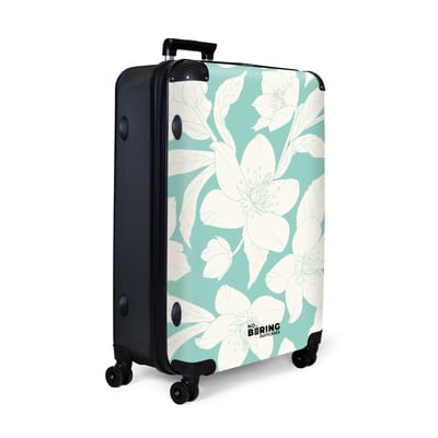 NoBoringSuitcases.com® - Koffer groot - Reiskoffer lichtgewicht - Turquoise met witte bloemen - Rolkoffer met 4 wielen - Grote trolley XL - 98 liter bagage