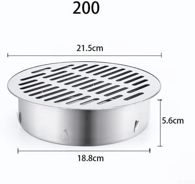 Ronde, vrijstaande sifonafvoer van roestvrij staal met lekbak en anti-verstoppingsfilter, geschikt voor balkons, terrassen, dakterrassen, patio's en tuinen (diameter 200 mm).