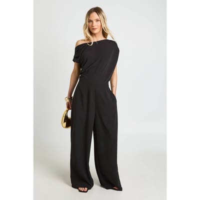boohoo Dames Petite Asymmetrische Wijdpijper Jumpsuit | Zwart | Maat: 34