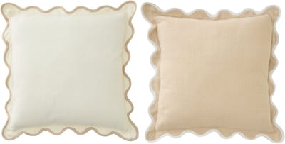 J-Line kussen Geschulpt - katoen - wit/beige - set van 2