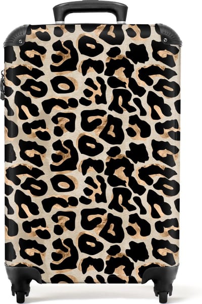 NoBoringSuitcases.com - Koffer dames - Panterprint - Bruin - Past binnen 55x40x20 cm en 55x35x25 cm - Trolley handbagage vrouwen - Valiezen met wieltjes volwassenen - Reiskoffer op wielen - Rolkoffer lichtgewicht - MuchoWow
