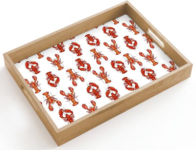 Dienblad hout 40x30 cm - Schootdienblad - Kunst - Kreeft - Rood - Oranje - Borrelplank rechthoek - Plateau dienbladen