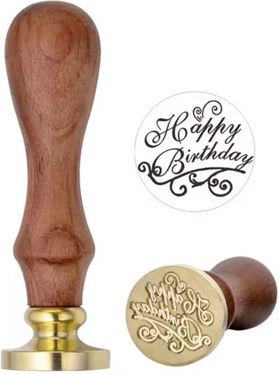 ZoeZo Houten Stempels Happy Birthday - Kaarsen stempelen - Zeep stempelen - Wax Seal - Verwijderbare kop - Enveloppen